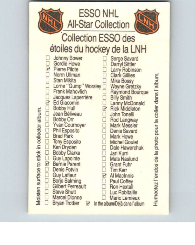 1988-89 Esso All-Stars Hockey Card Bobby Orr V74899 Image 2