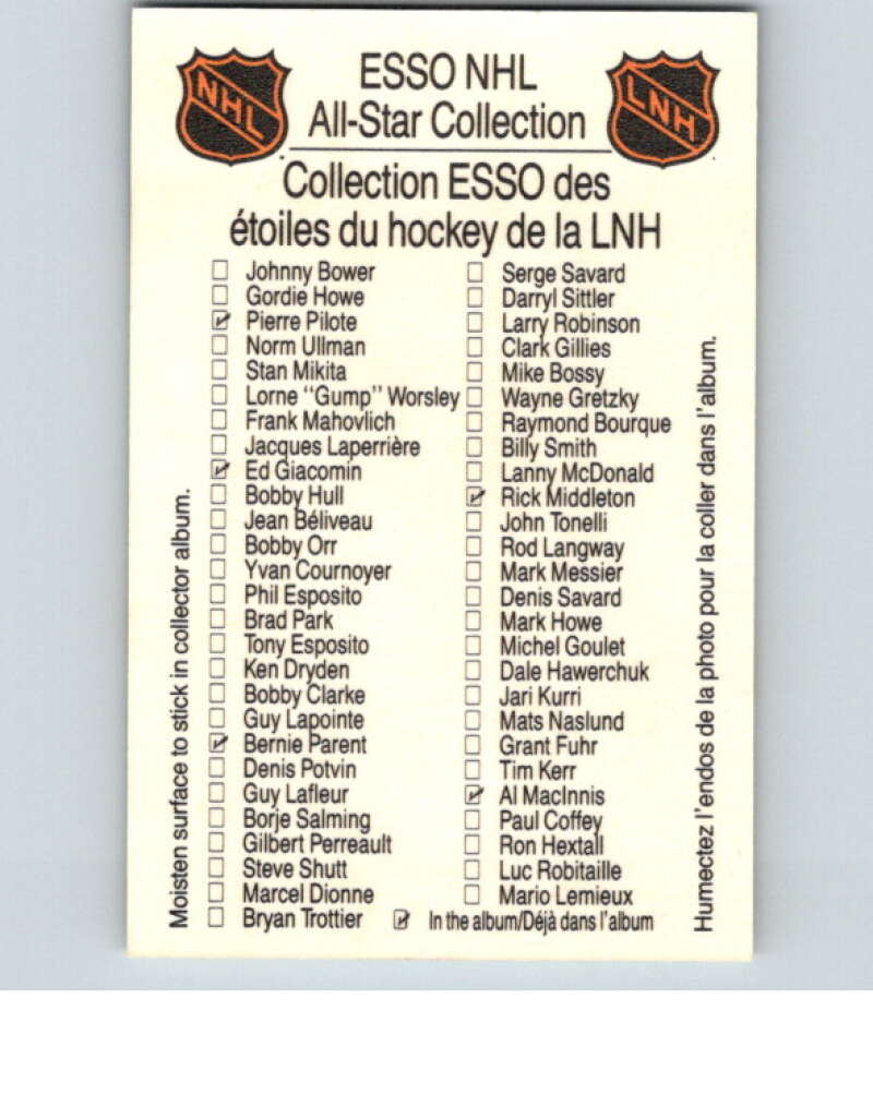 1988-89 Esso All-Stars Hockey Card Bobby Orr V74901 Image 2