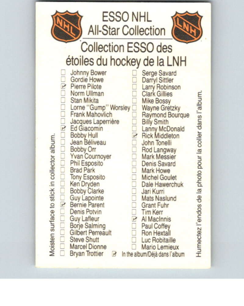 1988-89 Esso All-Stars Hockey Card Bobby Orr V74903 Image 2