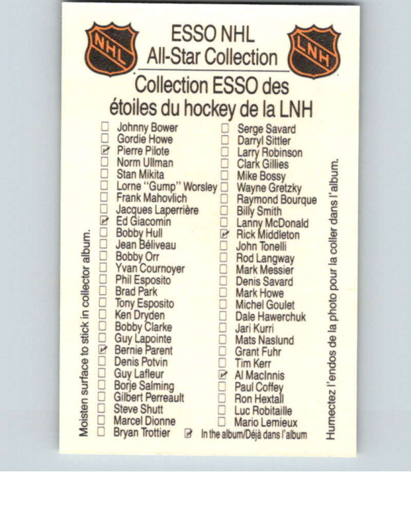 1988-89 Esso All-Stars Hockey Card Bobby Orr V74910 Image 2