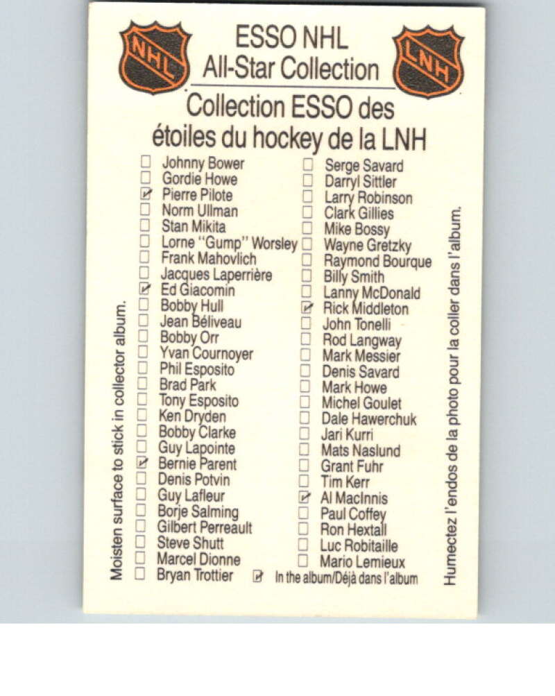 1988-89 Esso All-Stars Hockey Card Phil Esposito V74925 Image 2