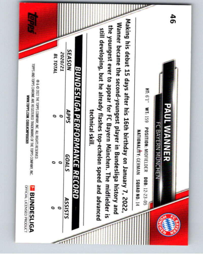 2021-22 Topps Chrome Bundesliga #46 Paul Wanner Munchen V75511 Image 2