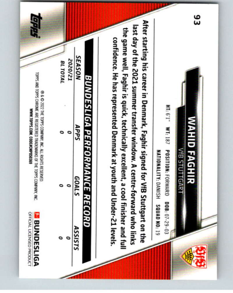 2021-22 Topps Chrome Bundesliga Refractor Gold RayWave #93 Wahid Faghir V75543 Image 2