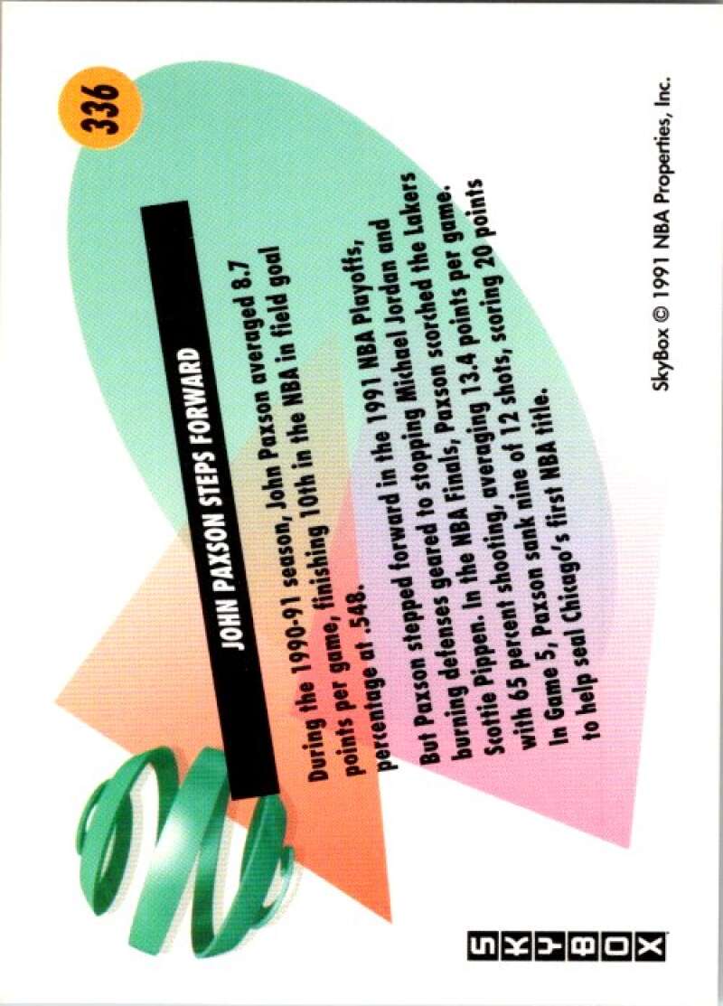 1991-92 SkyBox #336 John Paxson Chicago Bulls V77381 Image 2