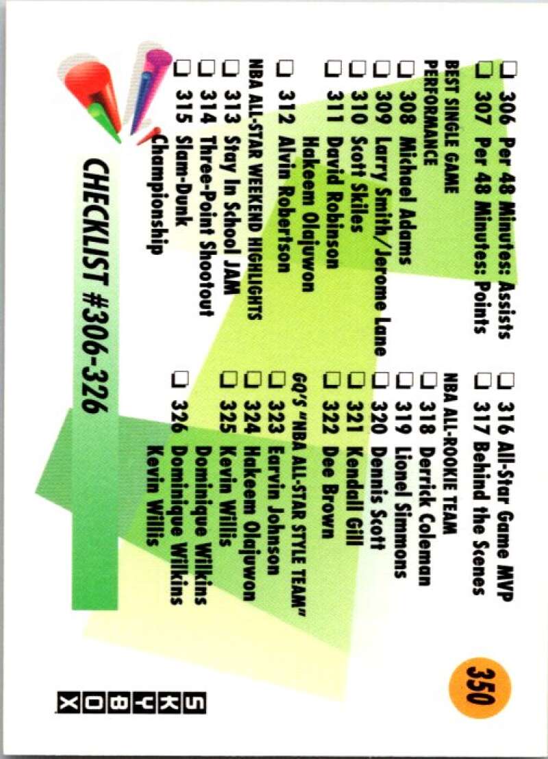 1991-92 SkyBox #350 Checklist 6 306-350 V77398 Image 1