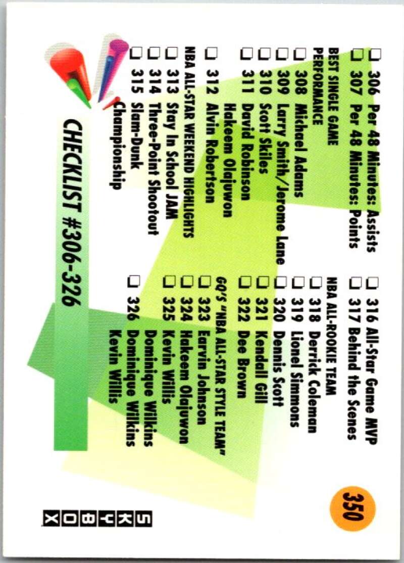 1991-92 SkyBox #350 Checklist 6 306-350 V77399 Image 1