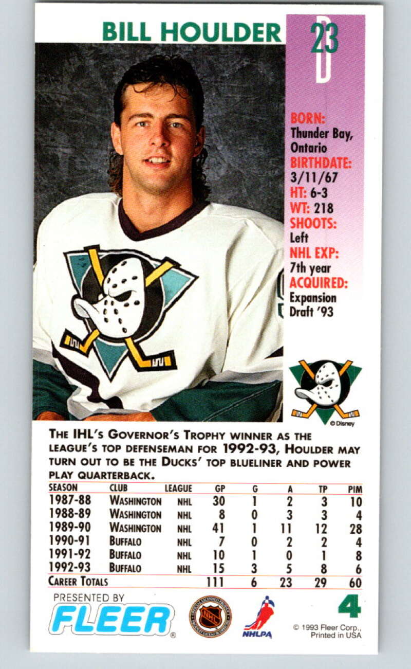 1993-94 PowerPlay #4 Bill Houlder  Anaheim Ducks  V77404 Image 2