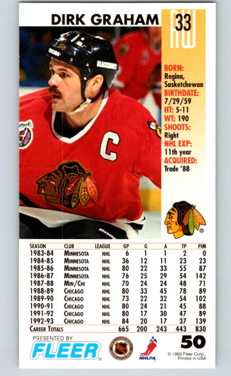 1993-94 PowerPlay #50 Dirk Graham  Chicago Blackhawks  V77497 Image 2