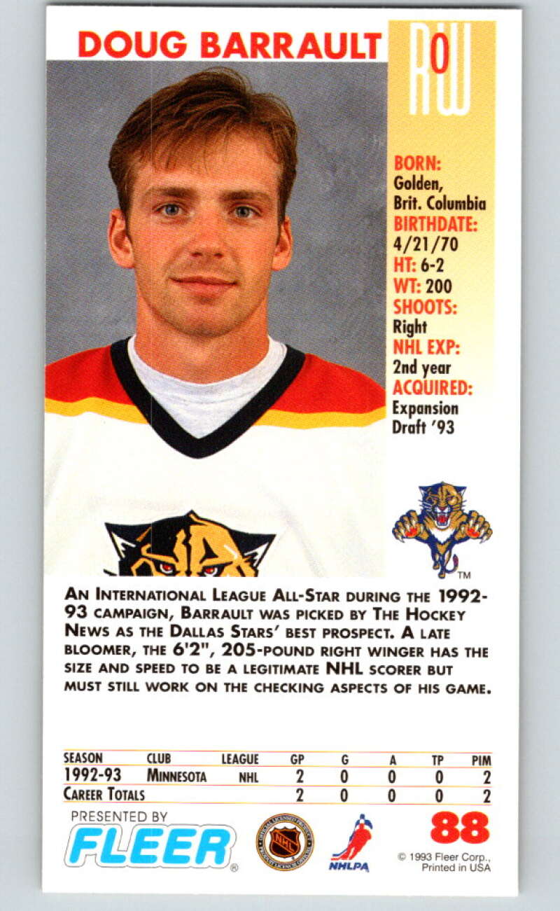 1993-94 PowerPlay #88 Doug Barrault RC Rookie Florida Panthers V77582 Image 2