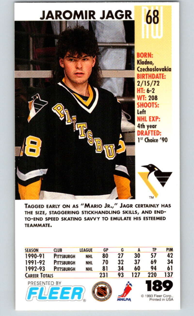 1993-94 PowerPlay #189 Jaromir Jagr Pittsburgh Penguins V77773 Image 2