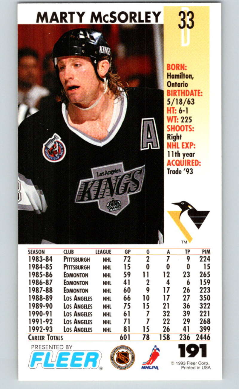 1993-94 PowerPlay #191 Marty McSorley Pittsburgh Penguins V77775 Image 2