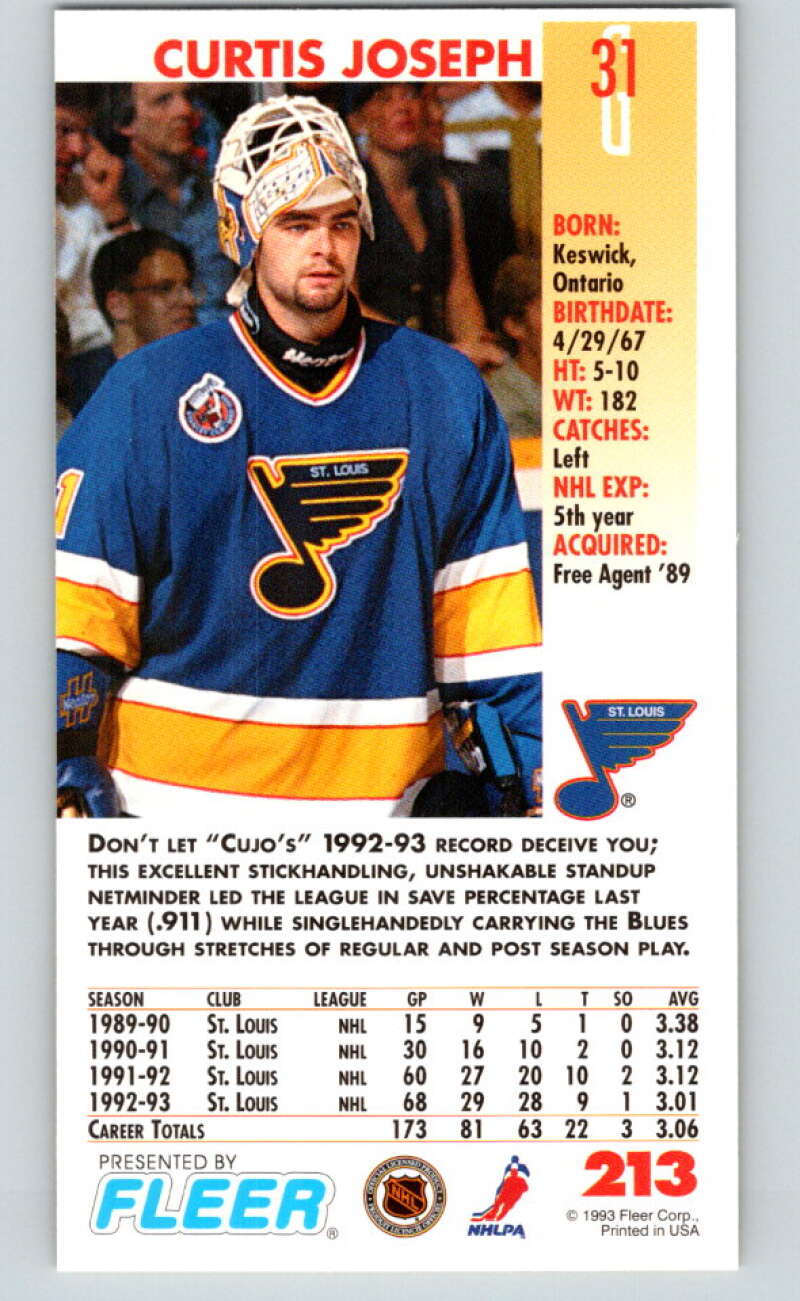 1993-94 PowerPlay #213 Curtis Joseph St. Louis Blues V77821 Image 2
