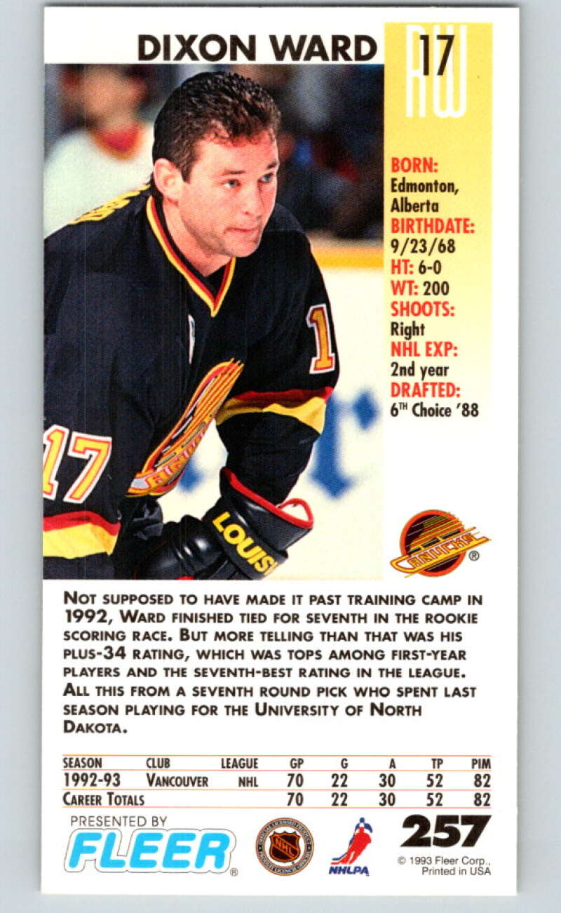 1993-94 PowerPlay #257 Dixon Ward Vancouver Canucks V77921 Image 2