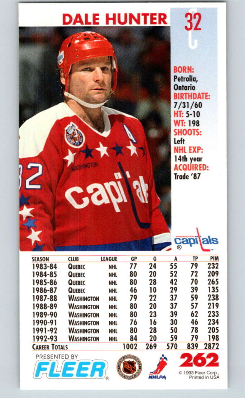 1993-94 PowerPlay #262 Dale Hunter Washington Capitals V77932 Image 2