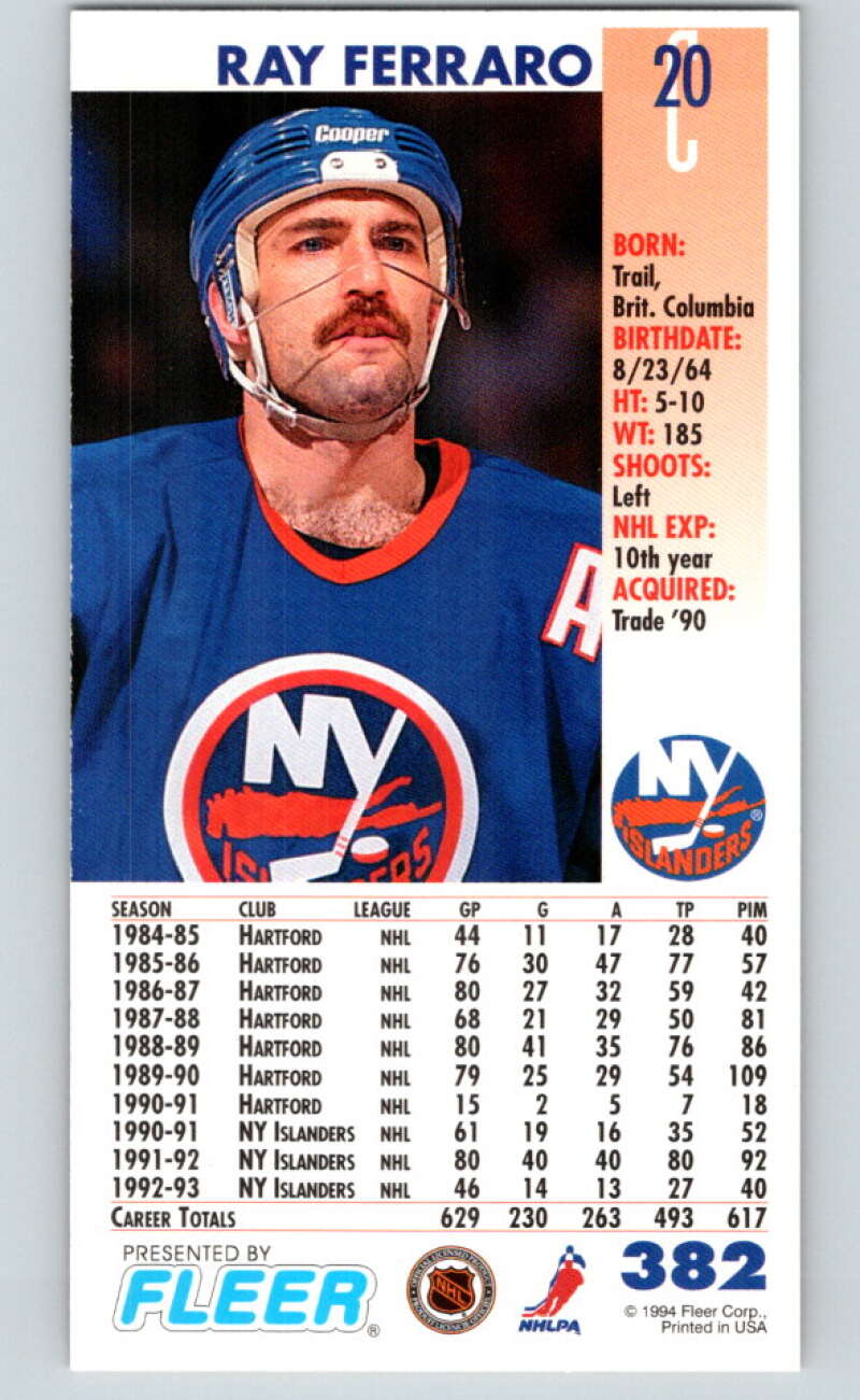 1993-94 PowerPlay #382 Ray Ferraro New York Islanders V78077 Image 2