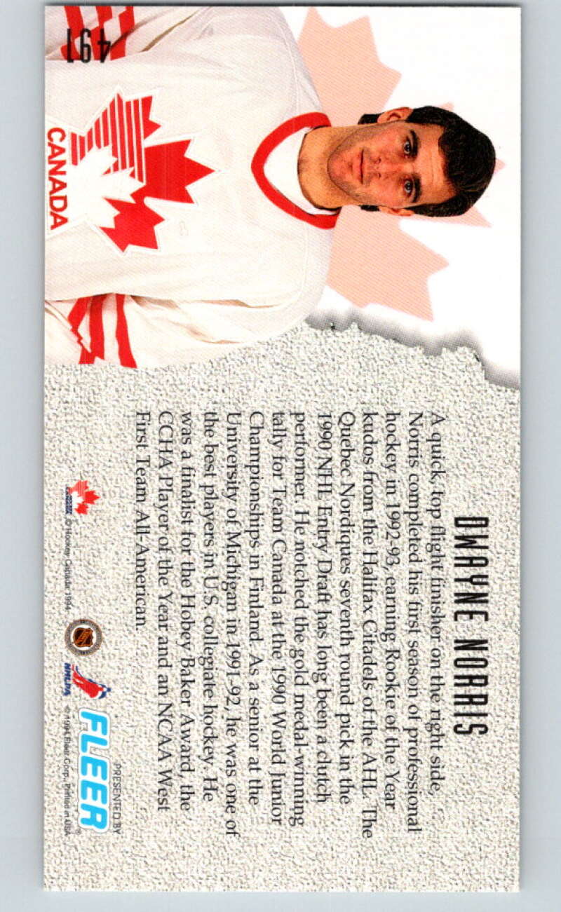 1993-94 PowerPlay #491 Dwayne Norris RC Rookie Quebec Nordiques V78187 Image 2