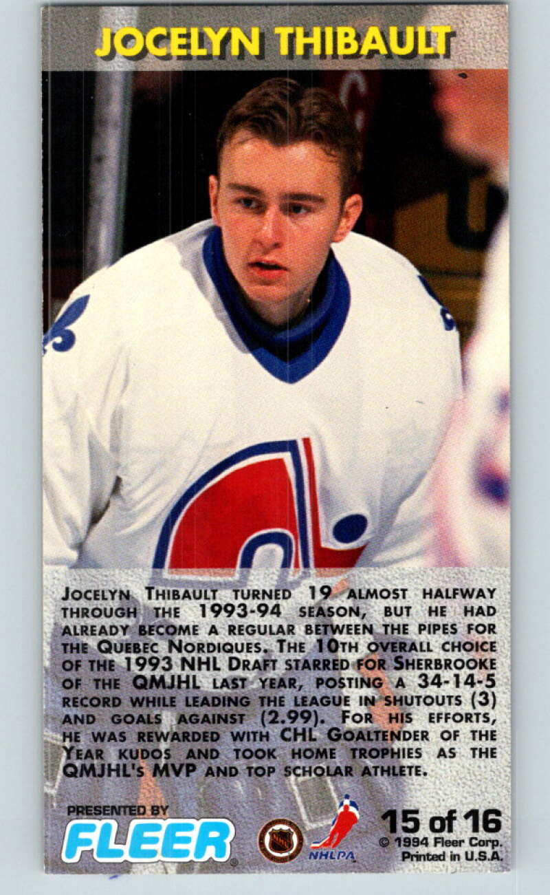 1993-94 PowerPlay Rookie Standouts #15 Jocelyn Thibault V78258 Image 2