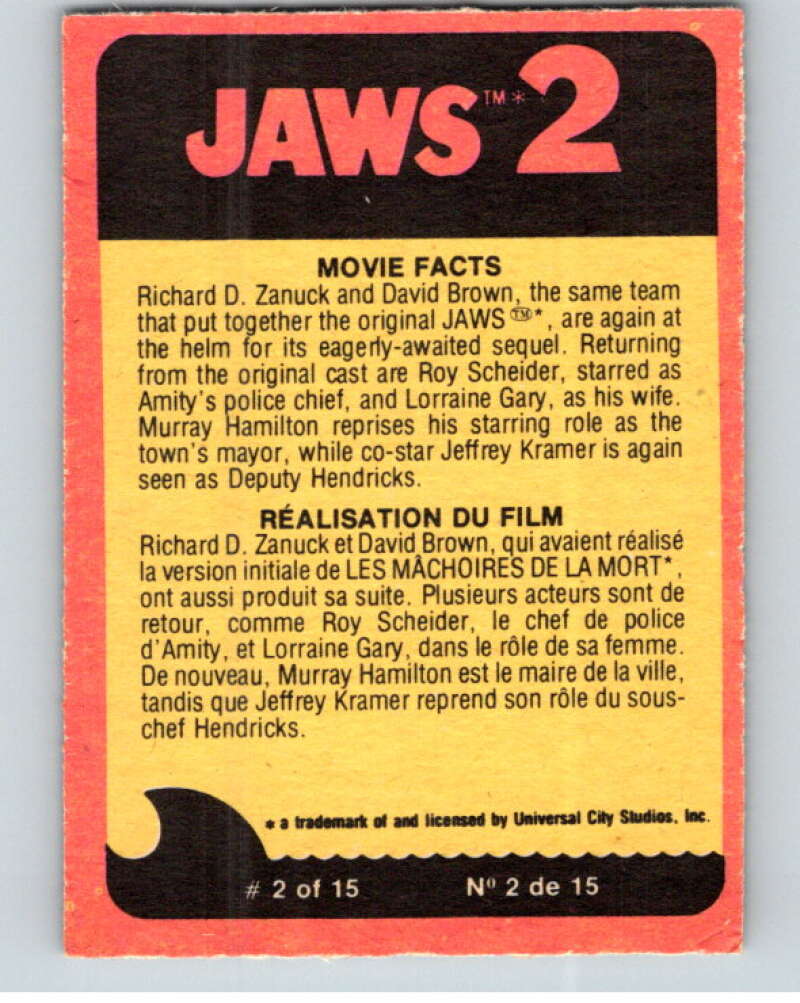 1978 Jaws 2 OPC #7 A Close Brush with Death!/Elles.. V78350 Image 2