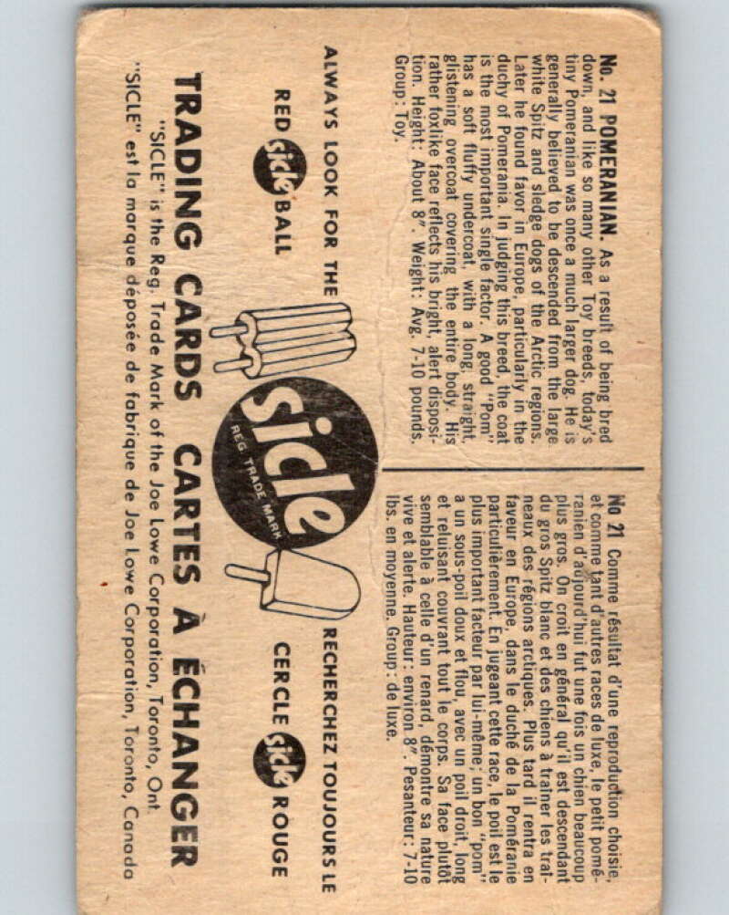 1959 Sicle Dogs #21 Pomeranian V78625 Image 2