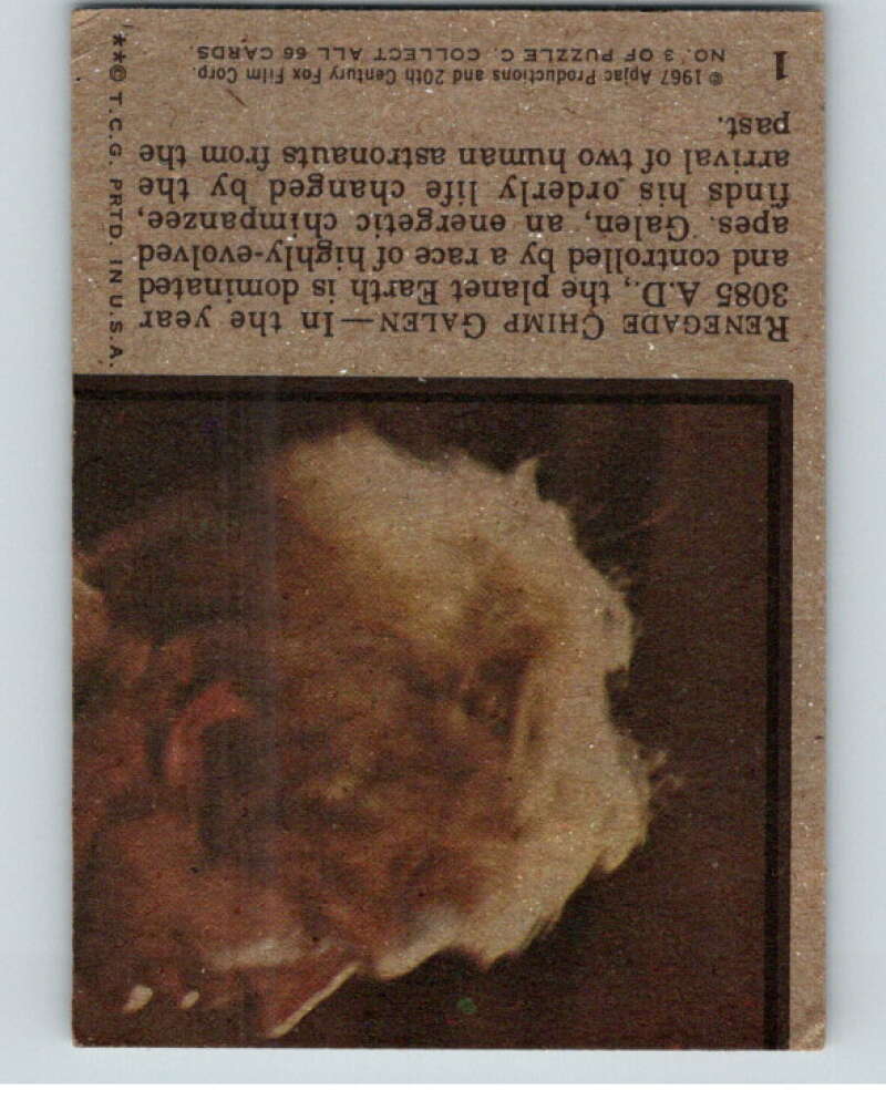 1967 Topps Planet of the Apes #1 Renegade Chimp V78629 Image 2