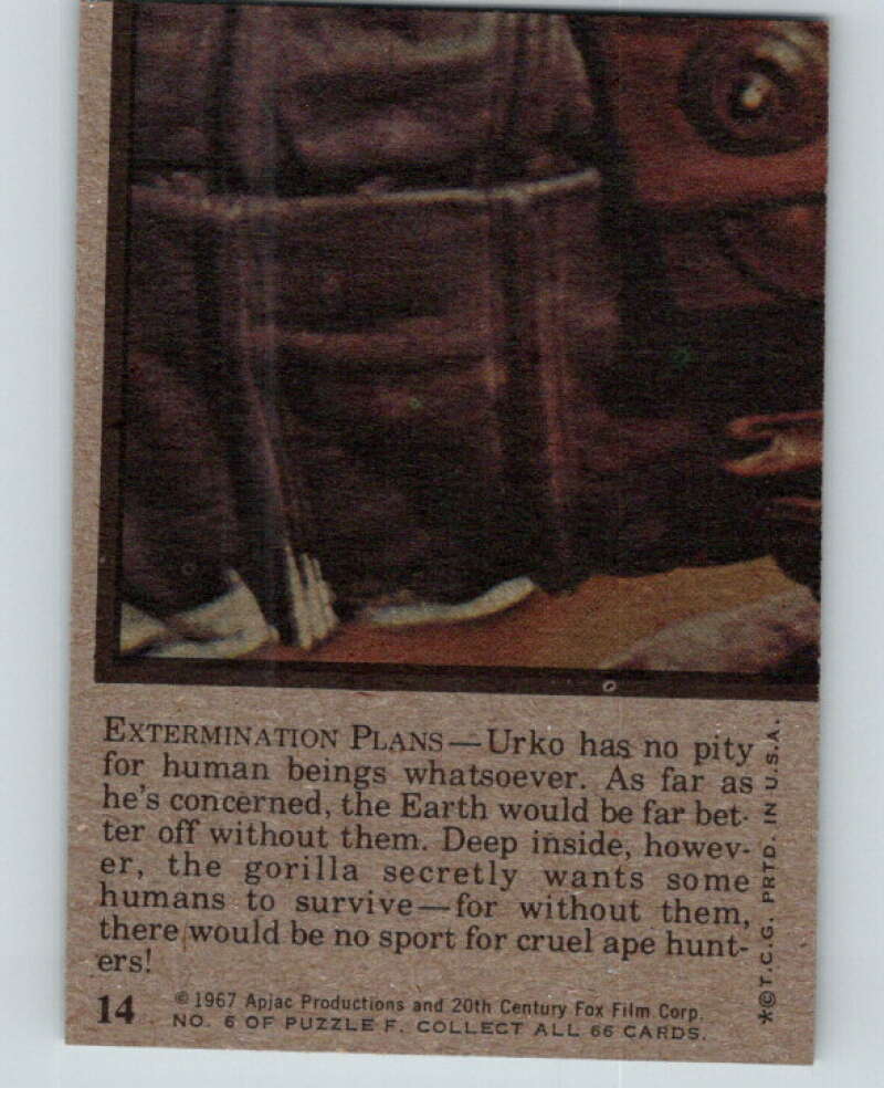 1967 Topps Planet of the Apes #14 Extermination Plans V78648 Image 2