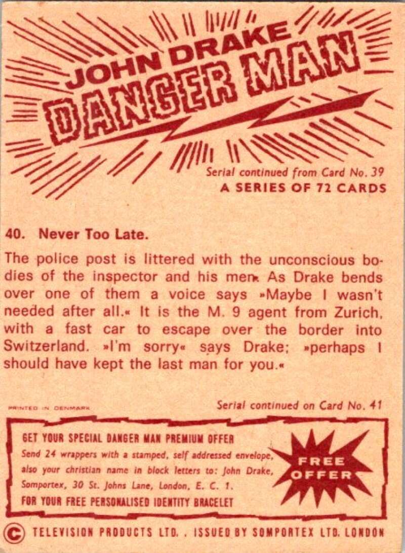 1965 John Drake Danger Man #40 Never Too Late V78731 Image 2
