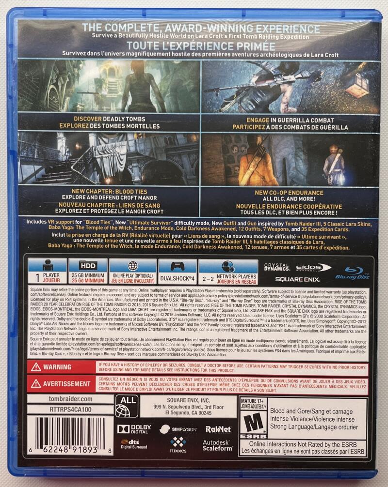 PS4 Rise of the Tomb Raider 20 Year Celebration Video Game - Tested No Issues Image 2
