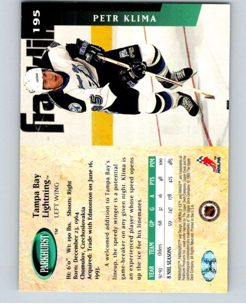 1993-94 Parkhurst Emerald Ice #195 Petr Klima Tampa Bay Lightning V78775 Image 2