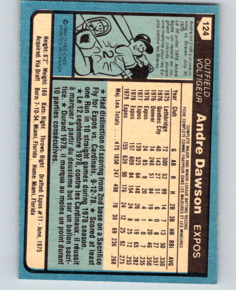 1980 O-Pee-Chee #124 Andre Dawson Montreal Expos V79190 Image 2
