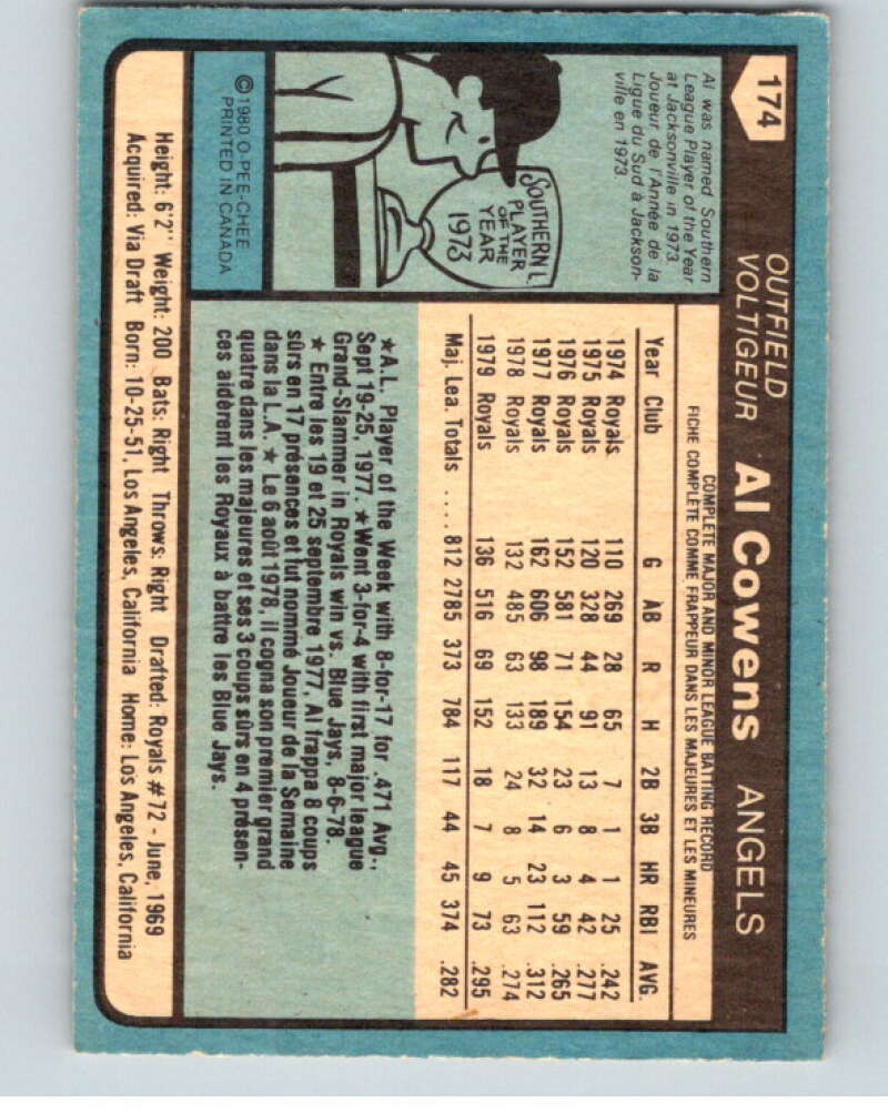 1980 O-Pee-Chee #174 Al Cowens California Angels/ Royals V79366 Image 2