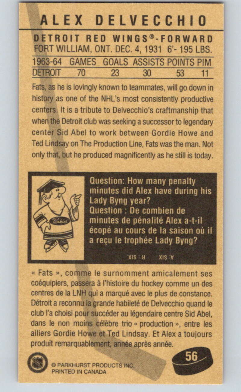 1994-95 Parkhurst Tall Boys #56 Alex Delvecchio Red Wings V80959 Image 2