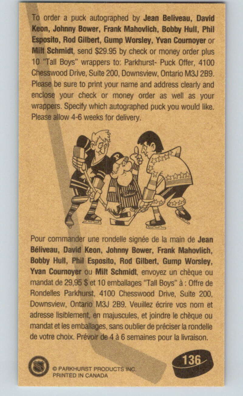 1994-95 Parkhurst Tall Boys #136 Bobby Hull AS Blackhawks V81165 Image 2