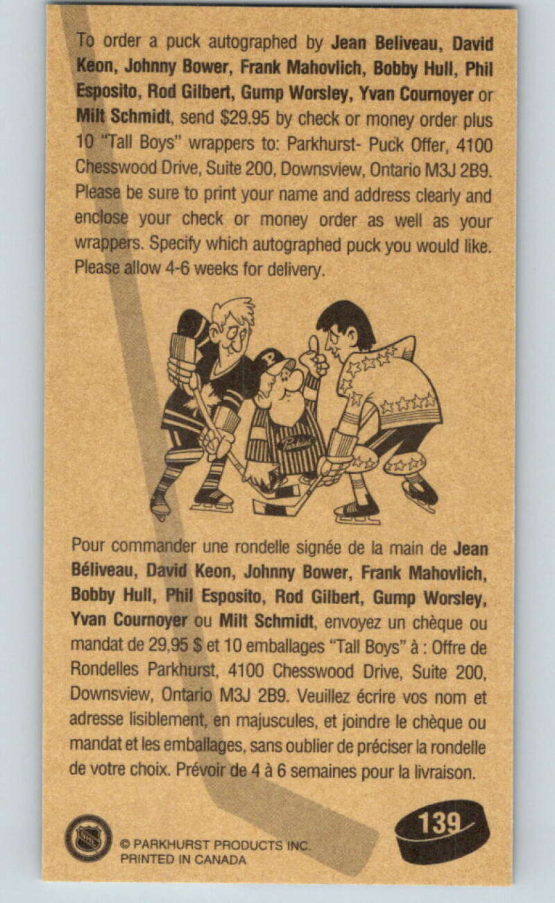 1994-95 Parkhurst Tall Boys #139 Charlie Hodge AS Canadiens V81172 Image 2