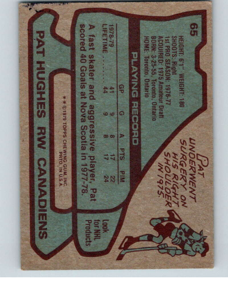 1979-80 Topps #65 Pat Hughes RC Rookie Montreal Canadiens V81470 Image 2