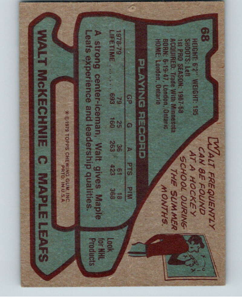 1979-80 Topps #68 Walt McKechnie Toronto Maple Leafs V81479 Image 2