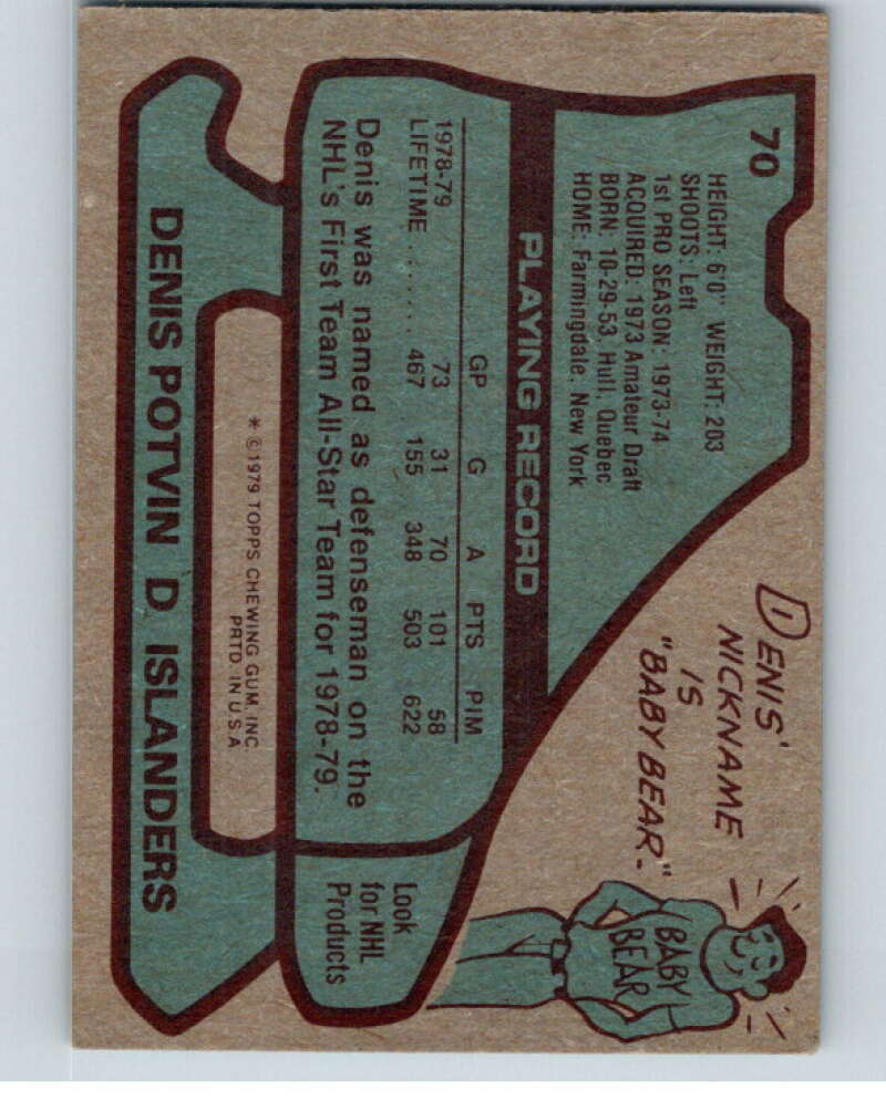 1979-80 Topps #70 Denis Potvin AS New York Islanders V81485 Image 2