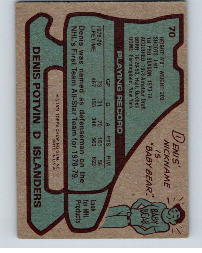 1979-80 Topps #70 Denis Potvin AS New York Islanders V81486 Image 2