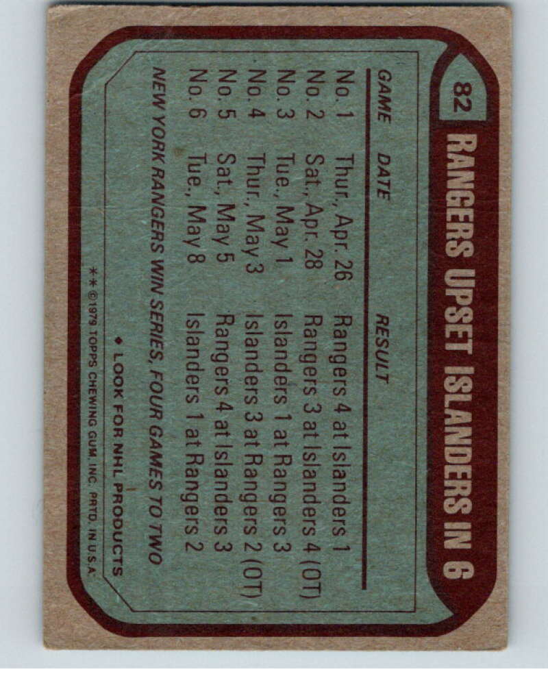 1979-80 Topps #82 Semi-finals: Rangers vs. Islanders TC V81514 Image 2