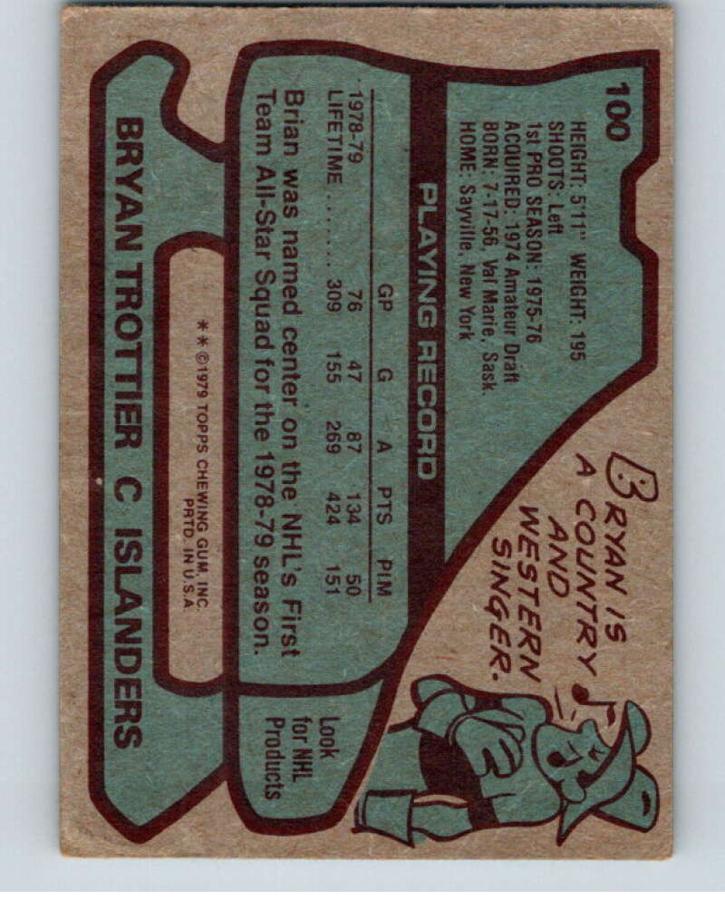 1979-80 Topps #100 Bryan Trottier AS New York Islanders V81557 Image 2