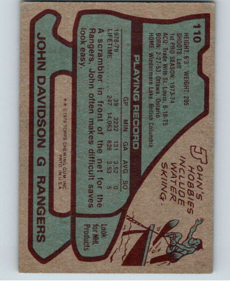 1979-80 Topps #110 John Davidson New York Rangers V81581 Image 2