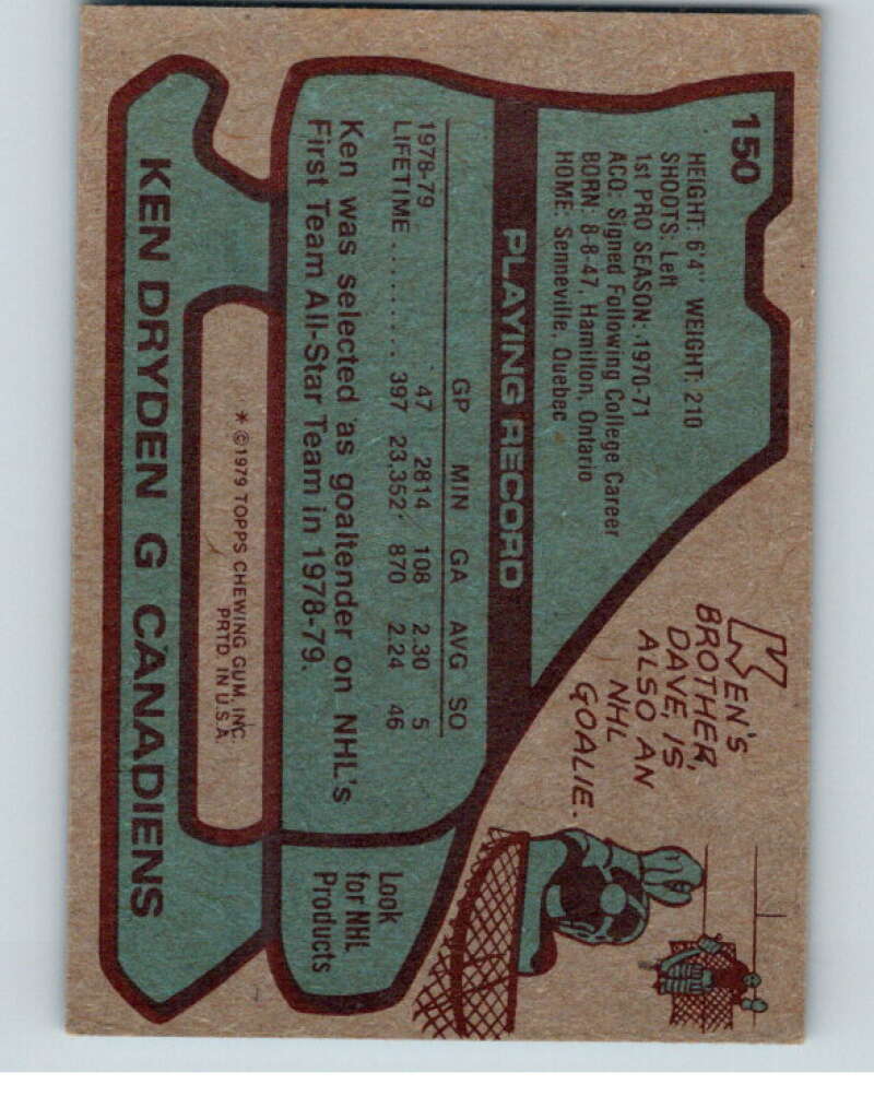 1979-80 Topps #150 Ken Dryden AS Montreal Canadiens V81696 Image 2