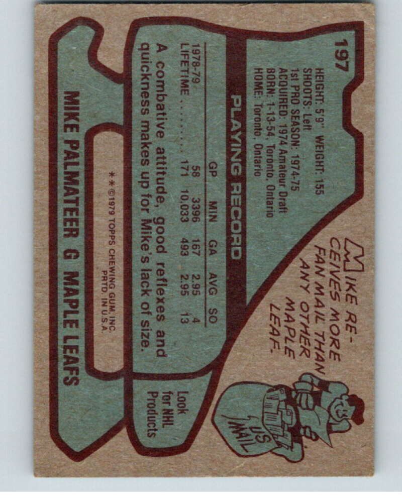 1979-80 Topps #197 Mike Palmateer Toronto Maple Leafs V81829 Image 2
