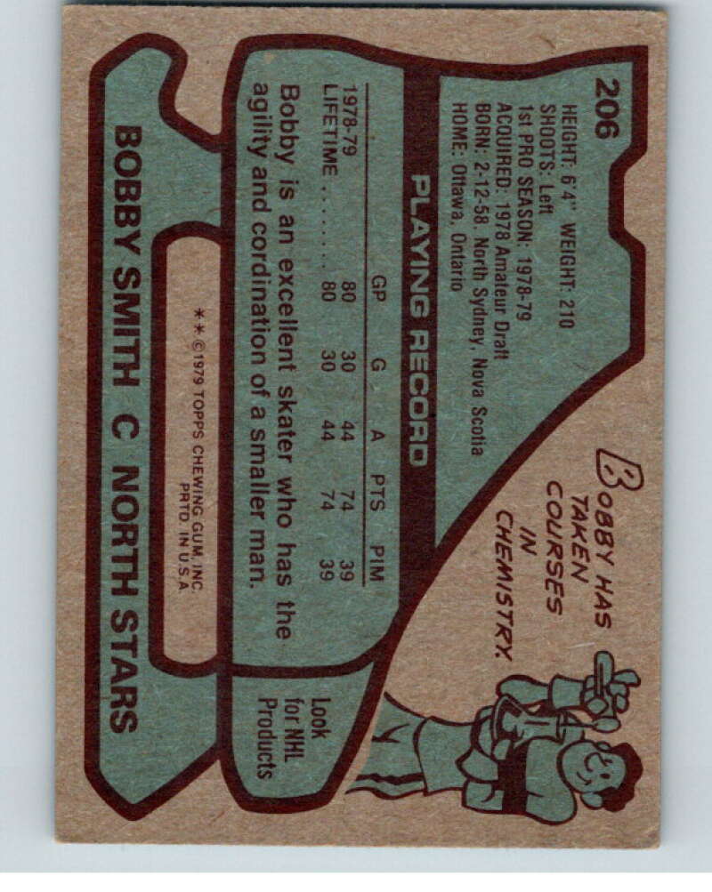 1979-80 Topps #206 Bobby Smith RC Rookie Minnesota North Stars V81853 Image 2