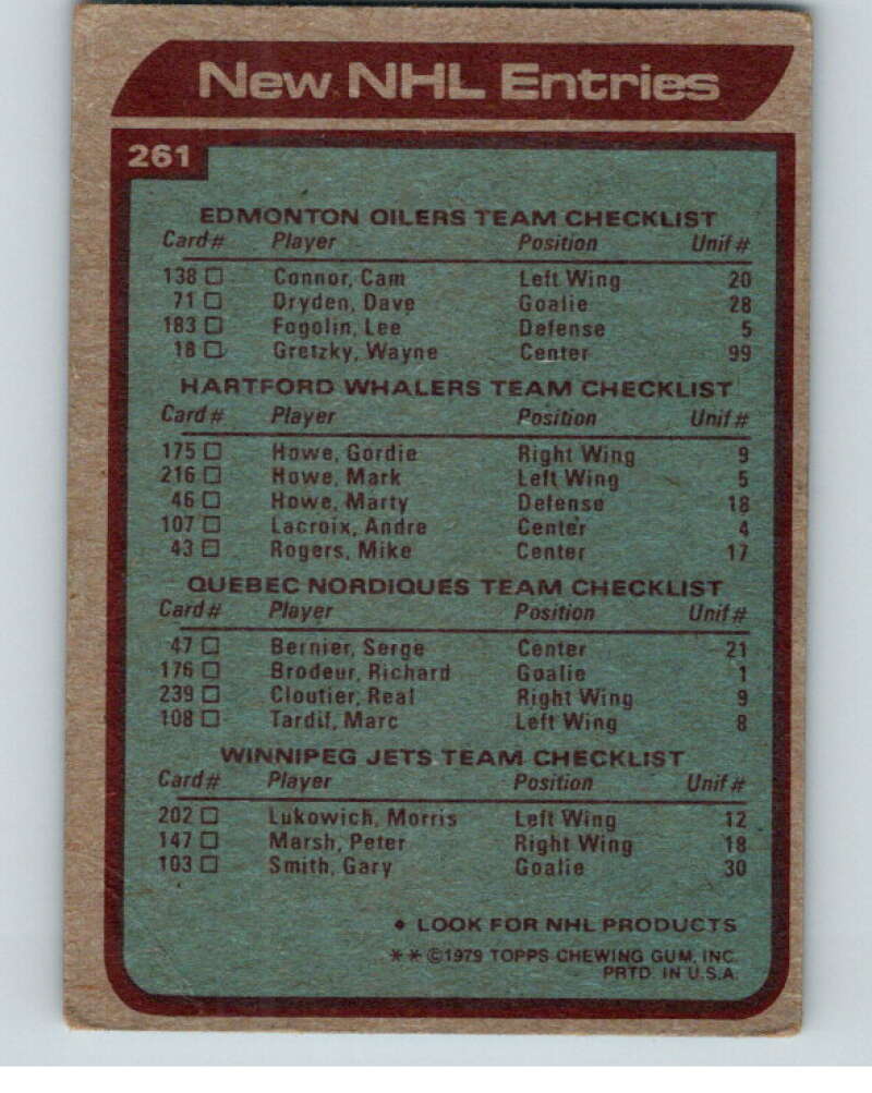 1979-80 Topps #261 New N Entries Oilers/Whalers/Nordiques/Jets V82018 Image 2