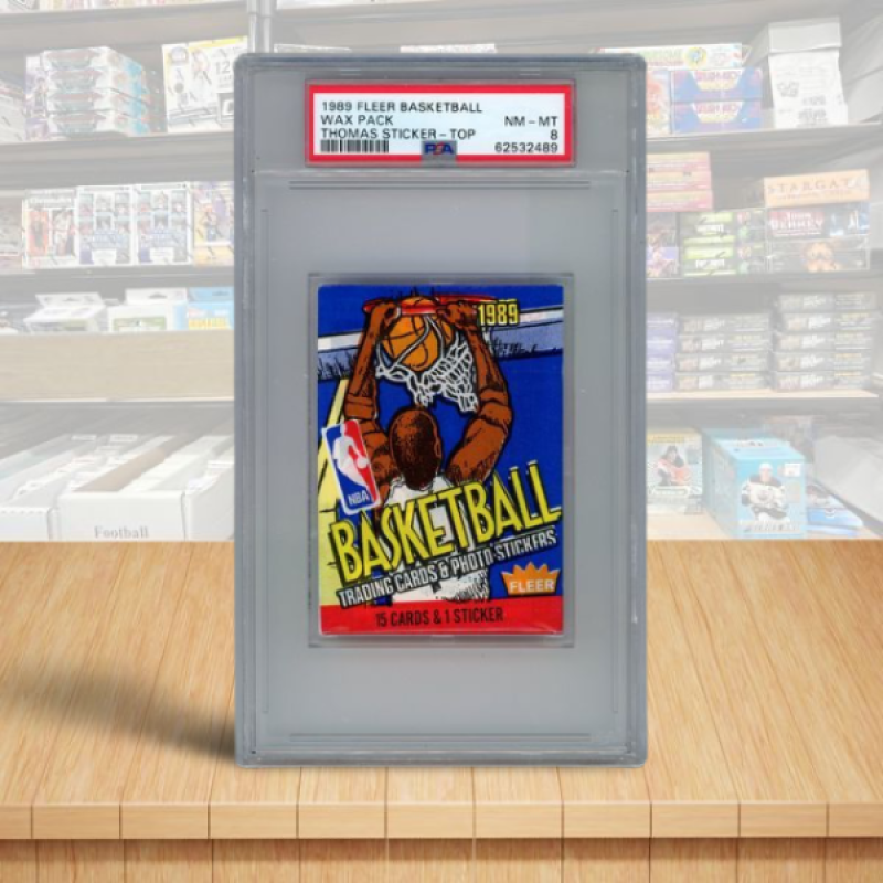 1989 Fleer Basketball Wax Pack Graded PSA 8 - Thomas Sticker Top - #62532489 Image 1