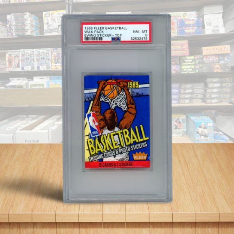 1989 Fleer Basketball Wax Pack Graded PSA 8 - Ewing Sticker Top - #62532479 Image 1