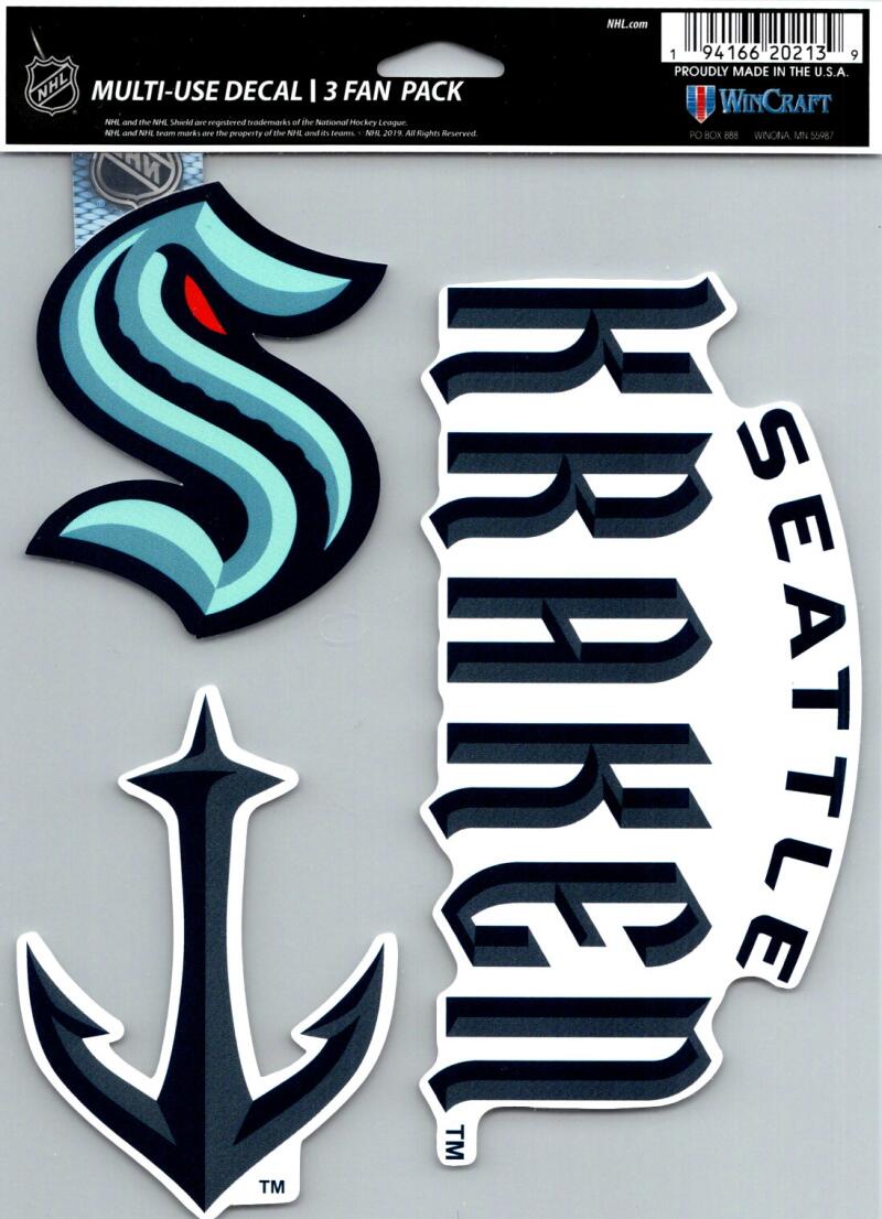 Seattle Kraken 8" x 5.25" Die-Cut Premium Vinyl Decal Sheet Set of 3 Image 1