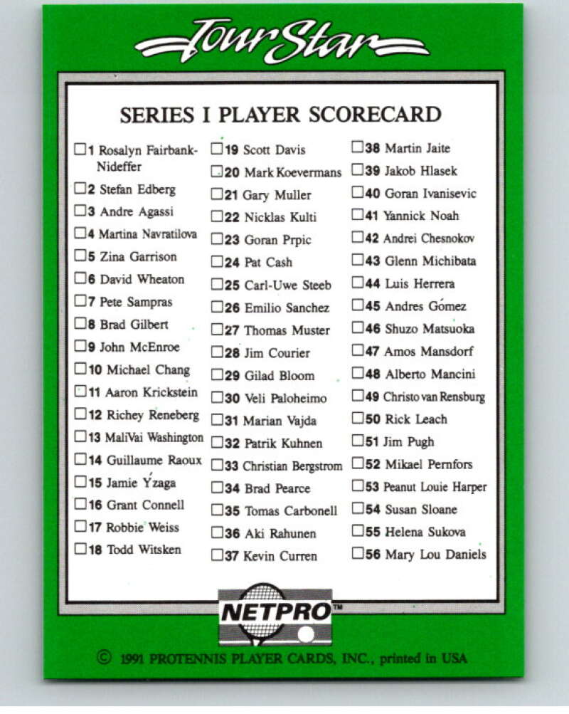 1991 NetPro Tour Stars Tennis #NNO Checklist A V82118 Image 1