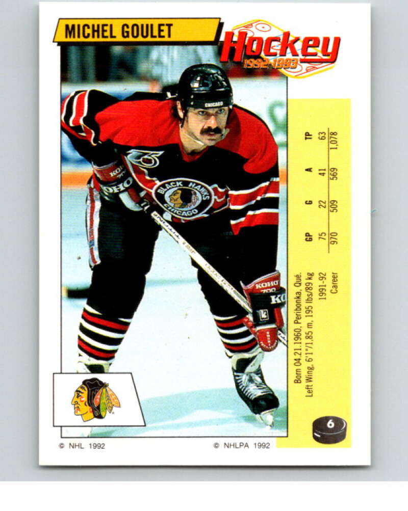1992-93 Panini Stickers Hockey #6 Michel Goulet Chicago Blackhawks V82455 Image 1