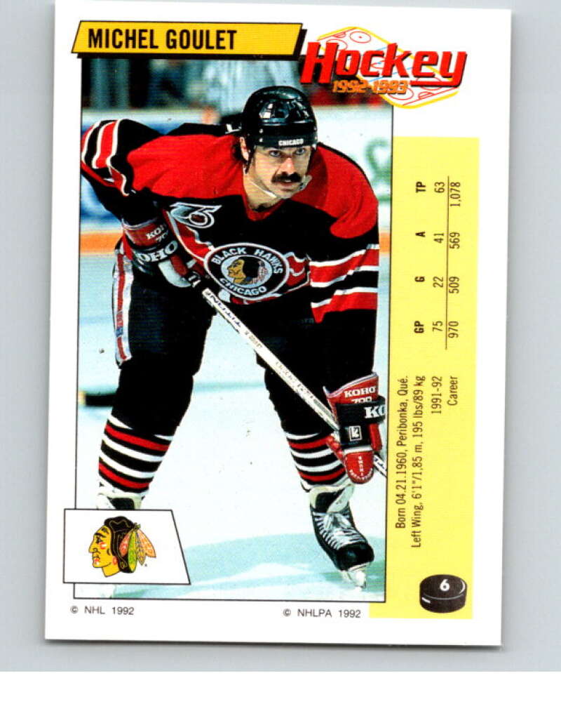 1992-93 Panini Stickers Hockey #6 Michel Goulet Chicago Blackhawks V82457 Image 1